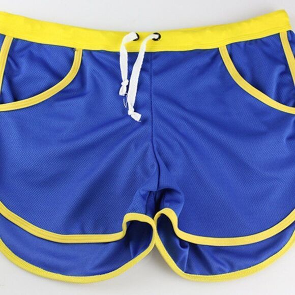 Men's Retro Gym Shorts Trunks with Pouch Blue - Picture 5 of 7